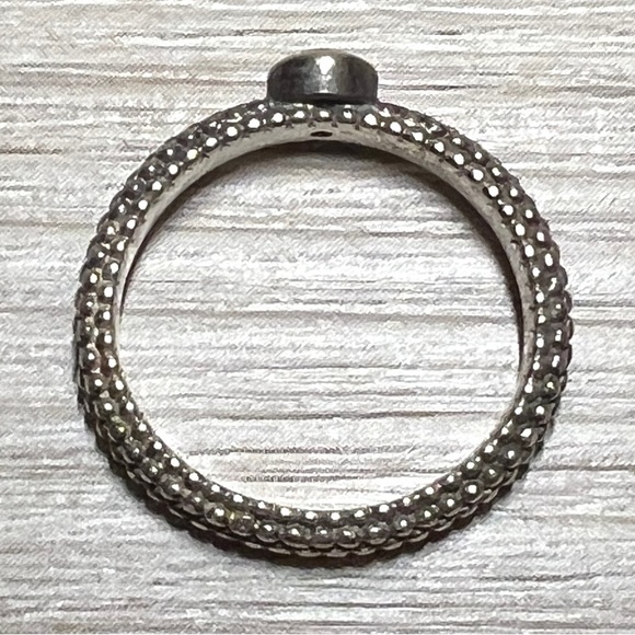 Vintage Designer Signed ATR Sterling Silver & 14K Gold Pebbled CZ Eternity Ring - Picture 7 of 12